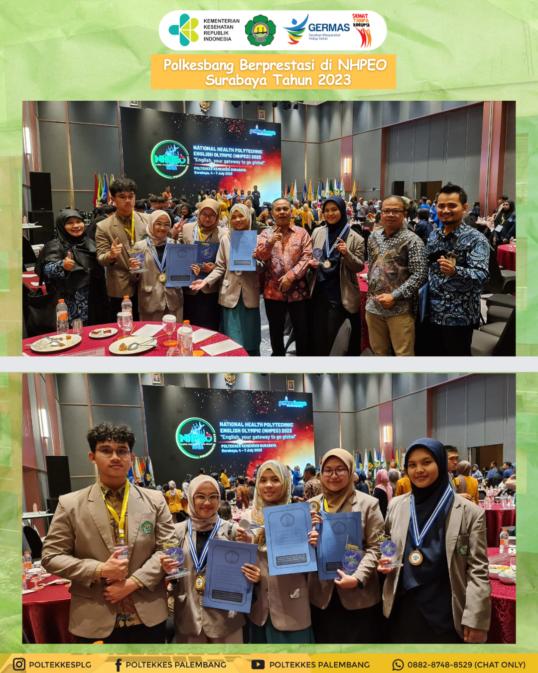 Mahasiswa Poltekkes Palembang Raih 4 Juara Pada Kegiatan NHPEO Tahun 2023 di Surabaya
