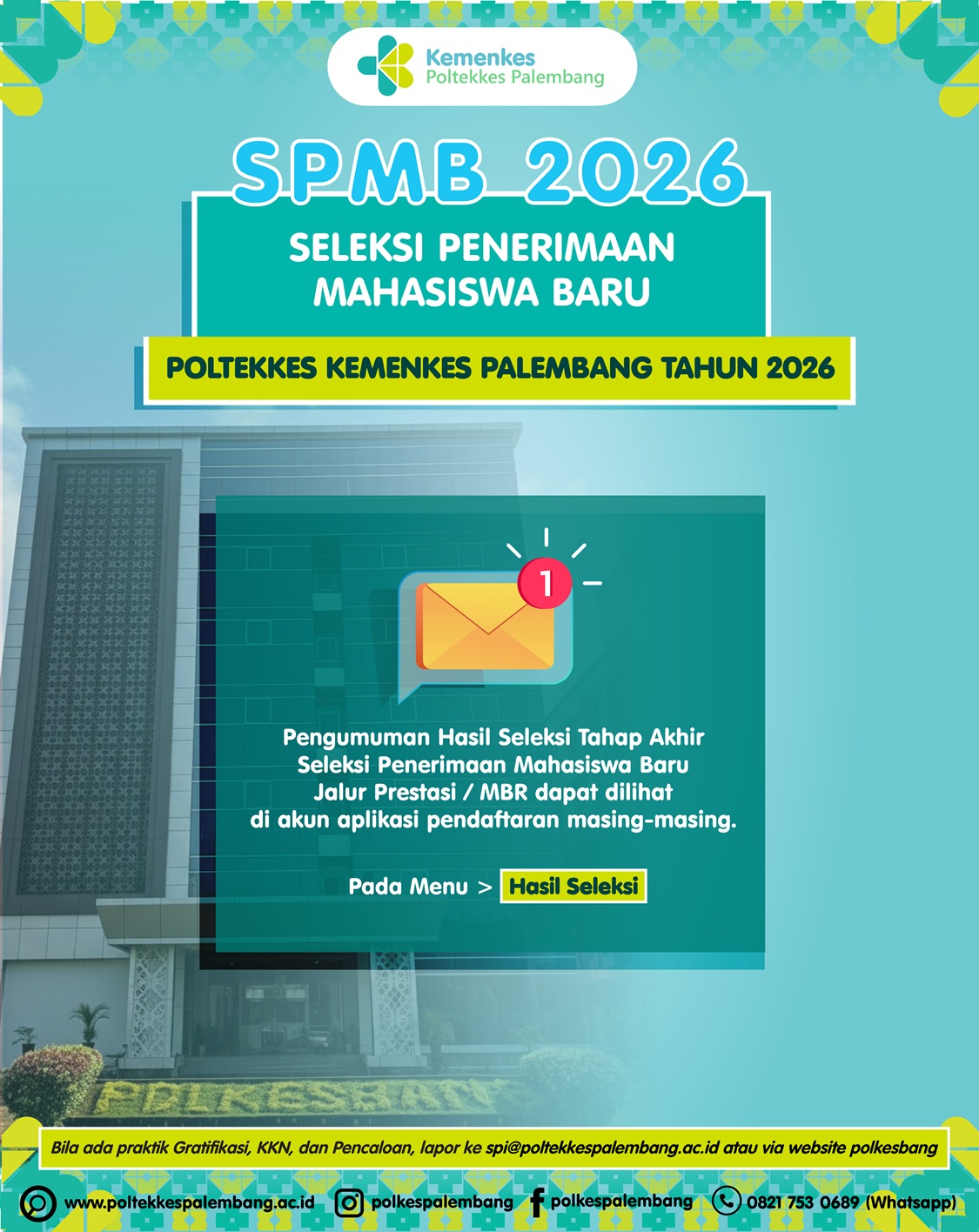 Pengumuman Seleksi Tahap Akhir Seleksi Penerimaan Mahasiswa Baru (SPMB) Prestasi dan MBR Tahun 2026