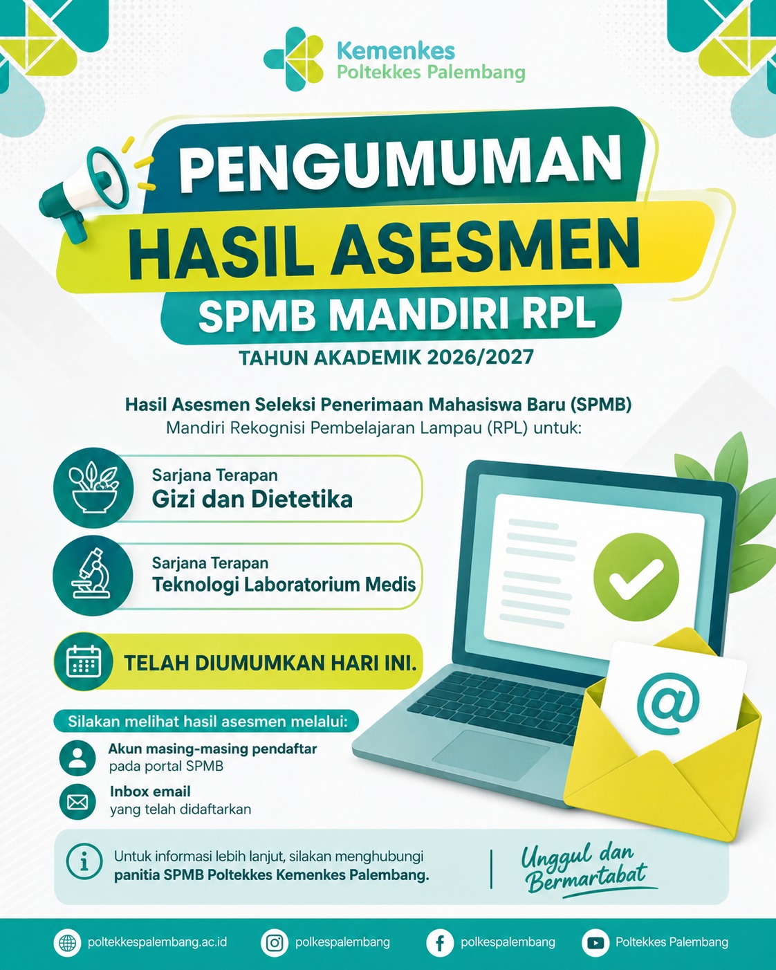 Pengumuman Hasil Assesment SPMB Mandiri RPL Poltekkes Kemenkes Palembang Tahun 2026