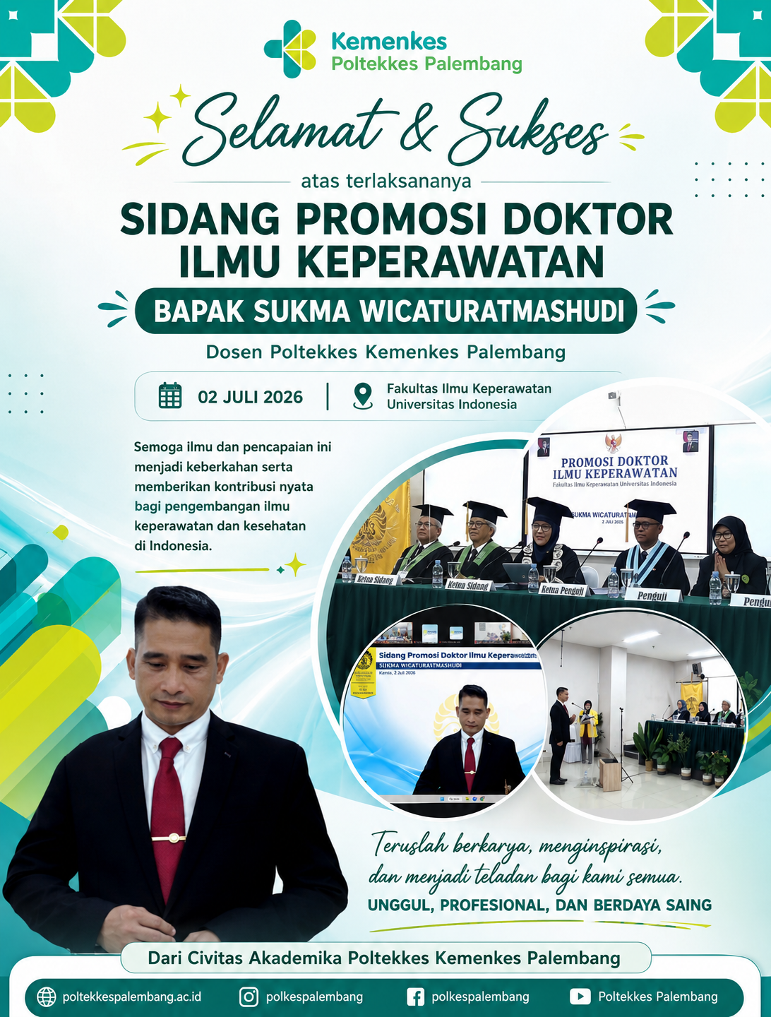 Dosen Jurusan Keperawatan Poltekkes Kemenkes Palembang Laksanakan Sidang Promosi Doktor Ilmu Keperawatan di Universitas Indonesia